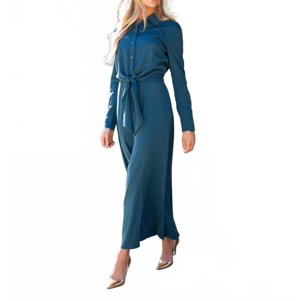 NEW ADINA LAS VEGAS button down tie top dress in teal